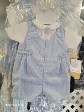 NWT Petit Ami Light Blue Gingham Shortall with White Collar Shirt